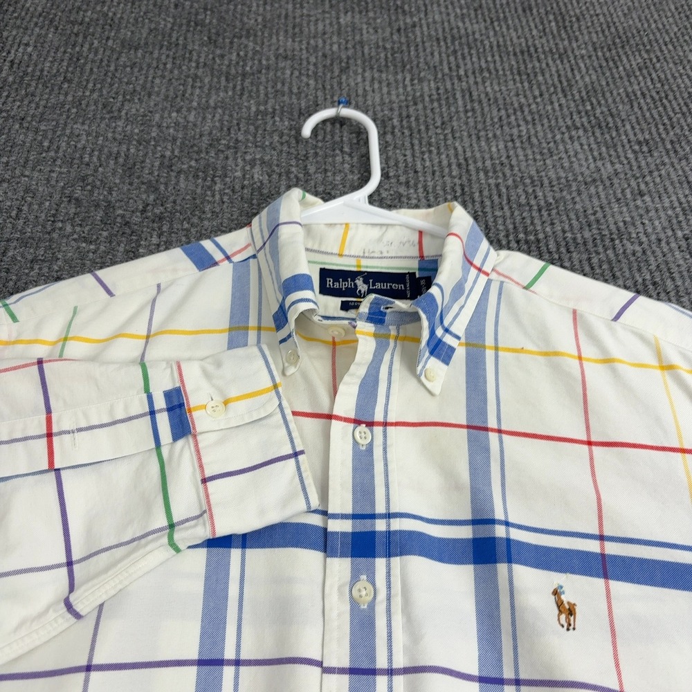 Ralph Lauren Button Down Shirt Mens 16.5 White Cotton Plaid Classic Preppy